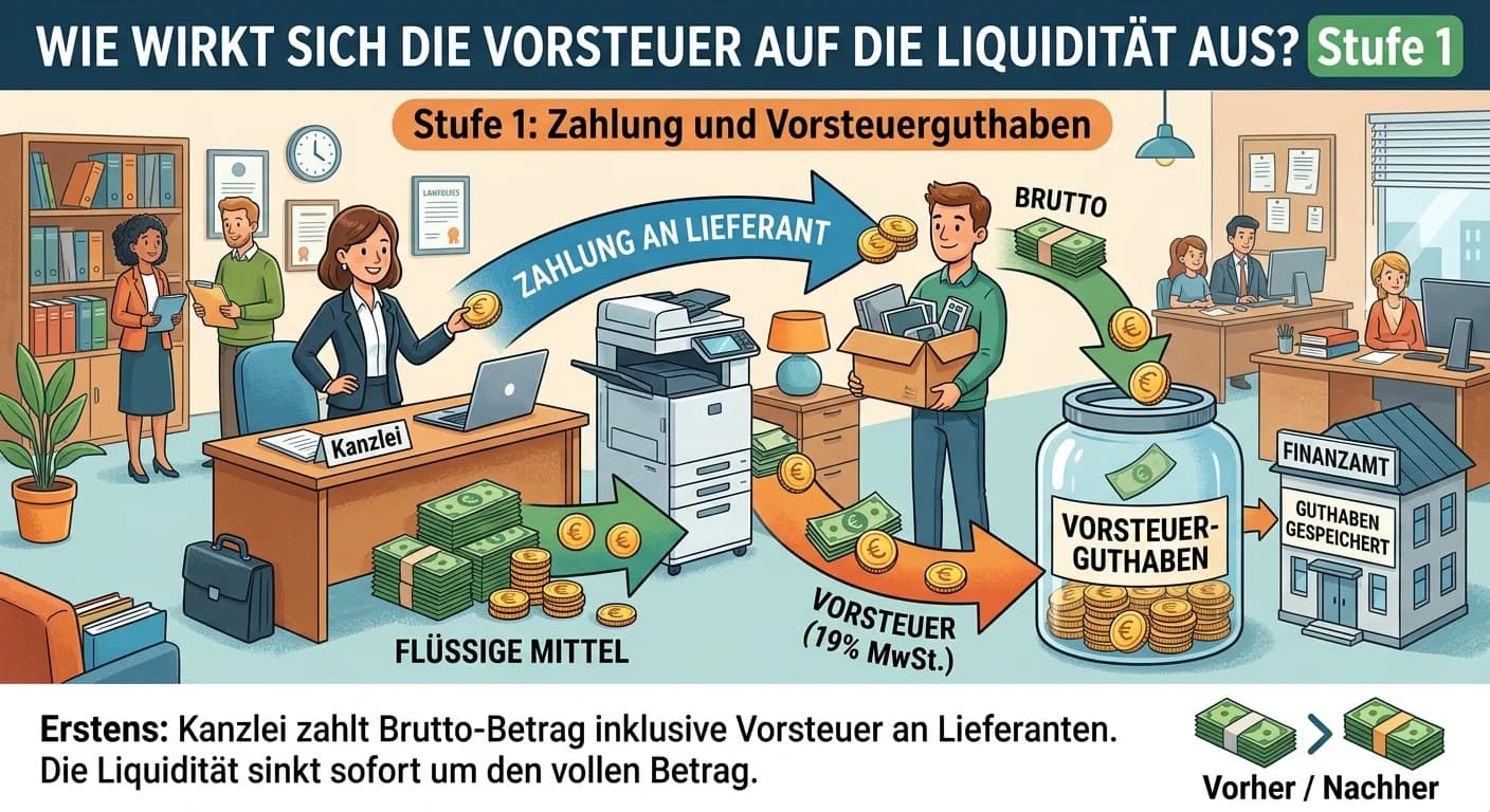 Rechtsanwaltsfachangestellte: Vorsteuer-Auswirkungen auf Kanzlei-Liquidität – einfach erklärt