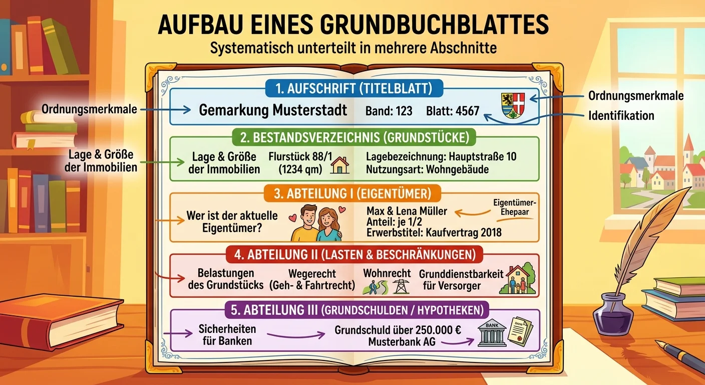Rechtsanwaltsfachangestellte: Wie ist ein Grundbuchblatt aufgebaut (Aufschrift, Be – einfach erklärt