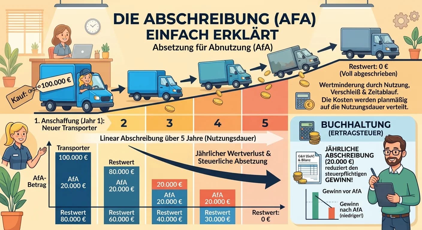 Steuerfachangestellte: Abschreibung (AfA) – Wertminderung von Anlagegütern – einfach erklärt