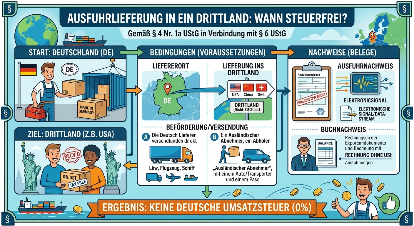 Steuerfachangestellte: Ausfuhrlieferung Drittland steuerfrei nach UStG – einfach erklärt