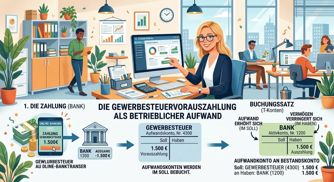 Steuerfachangestellte: Buchungssatz Gewerbesteuervorauszahlung Zahlung – einfach erklärt