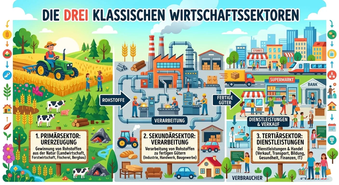 Steuerfachangestellte: Die drei klassischen Wirtschaftssektoren – einfach erklärt