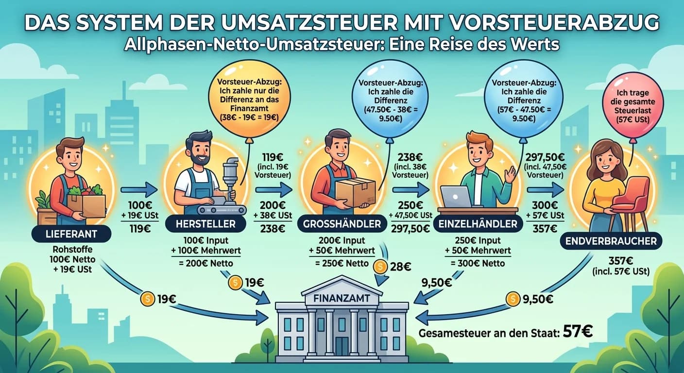 Steuerfachangestellte: Erläutern Sie das System der Umsatzsteuer mit Vorsteuerabzu – einfach erklärt