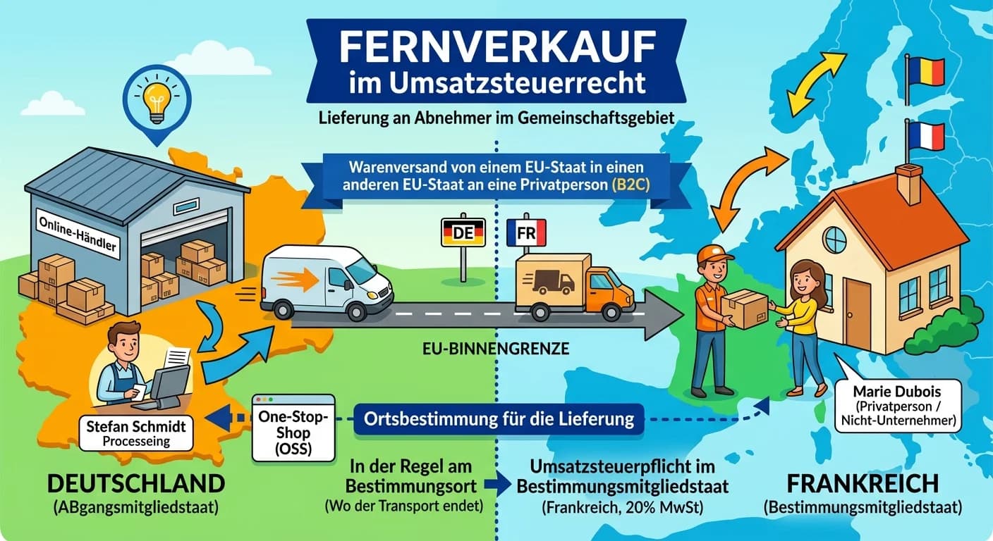 Steuerfachangestellte: Fernverkauf Umsatzsteuerrecht: Definition & Bedeutung – einfach erklärt