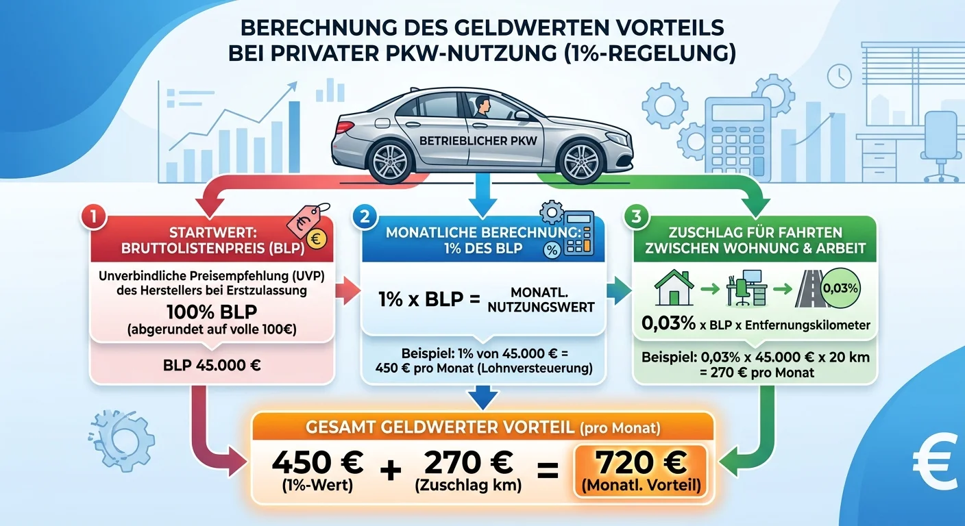 Steuerfachangestellte: Geldwerter Vorteil betrieblicher PKW 1%-Regelung berechnen – einfach erklärt