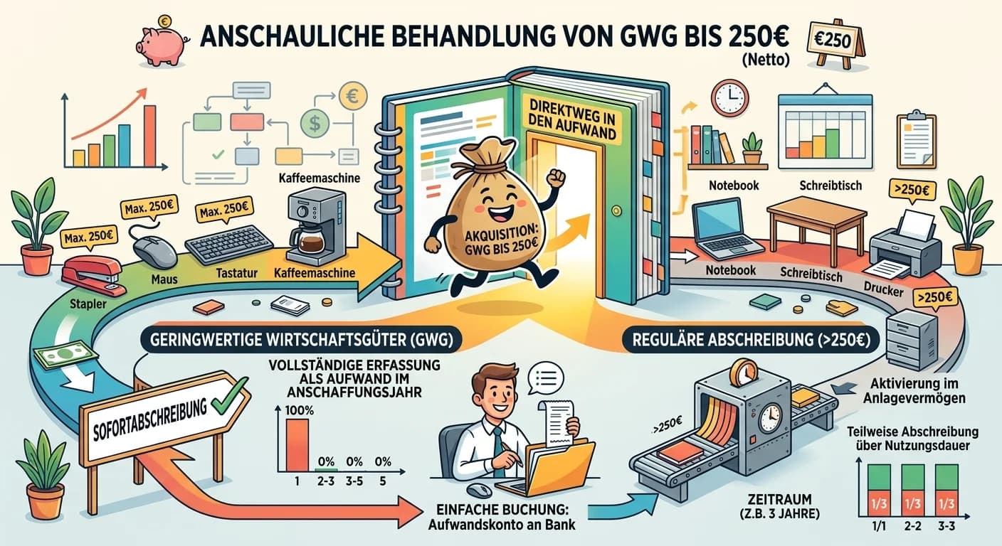 Steuerfachangestellte: Geringwertige Wirtschaftsgüter bis 250 Euro buchen – einfach erklärt