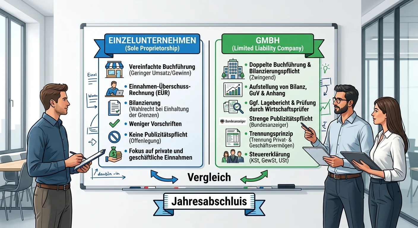 Steuerfachangestellte: Jahresabschluss Einzelunternehmen vs. GmbH – Besonderheiten einfach erklärt
