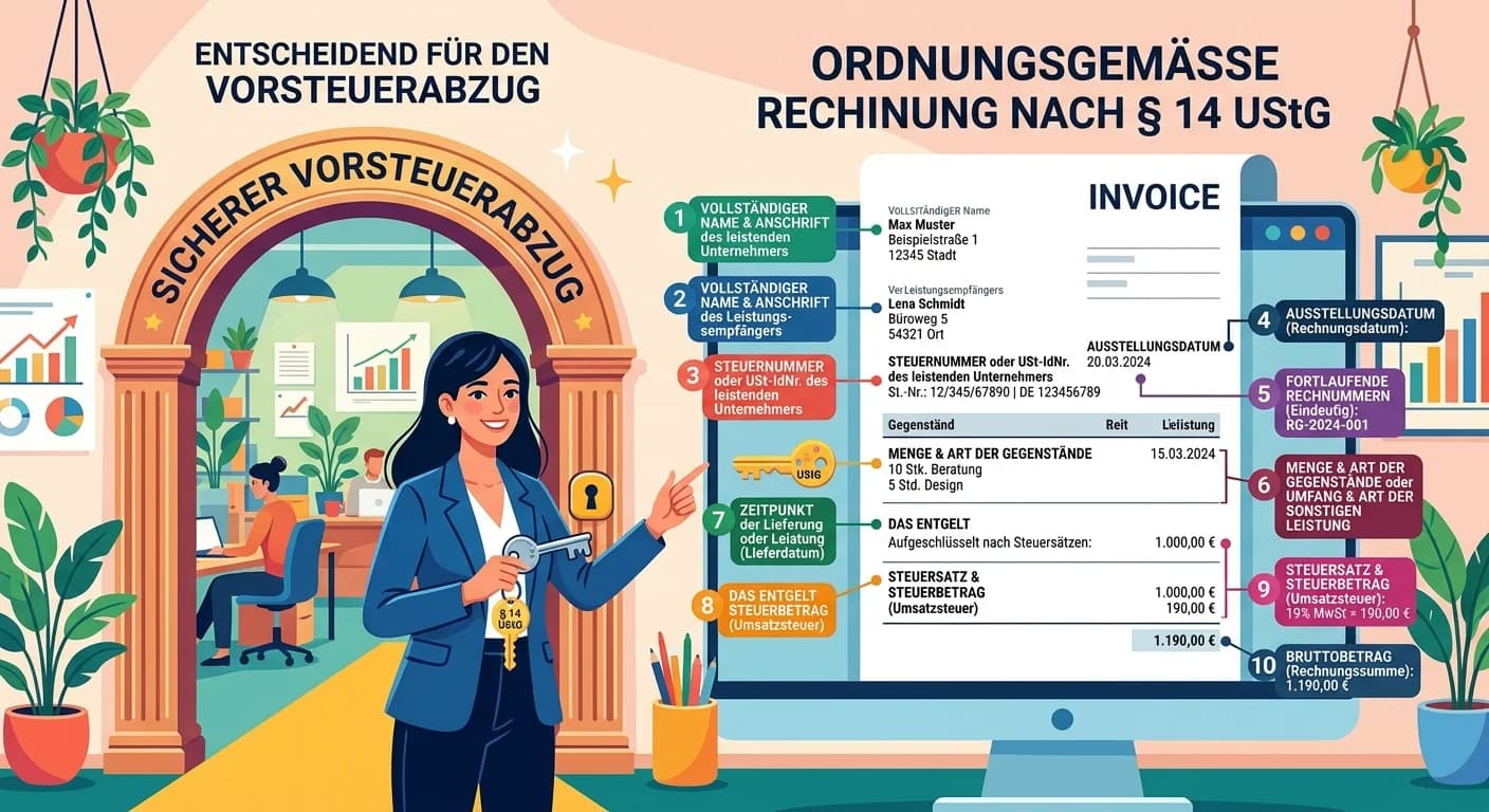 Steuerfachangestellte: Pflichtangaben Rechnung § 14 UStG für Vorsteuerabzug – einfach erklärt