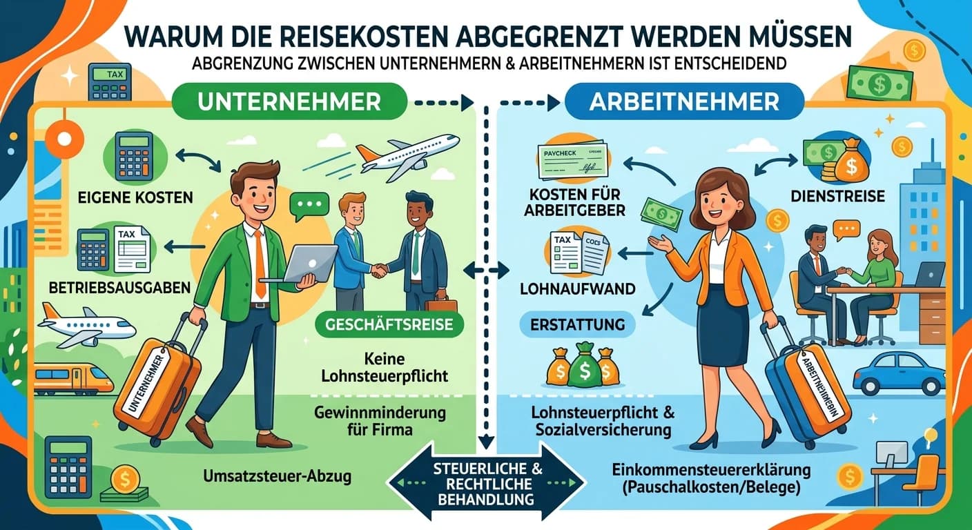 Steuerfachangestellte: Reisekosten: Unternehmer vs. Arbeitnehmer Abgrenzung – einfach erklärt
