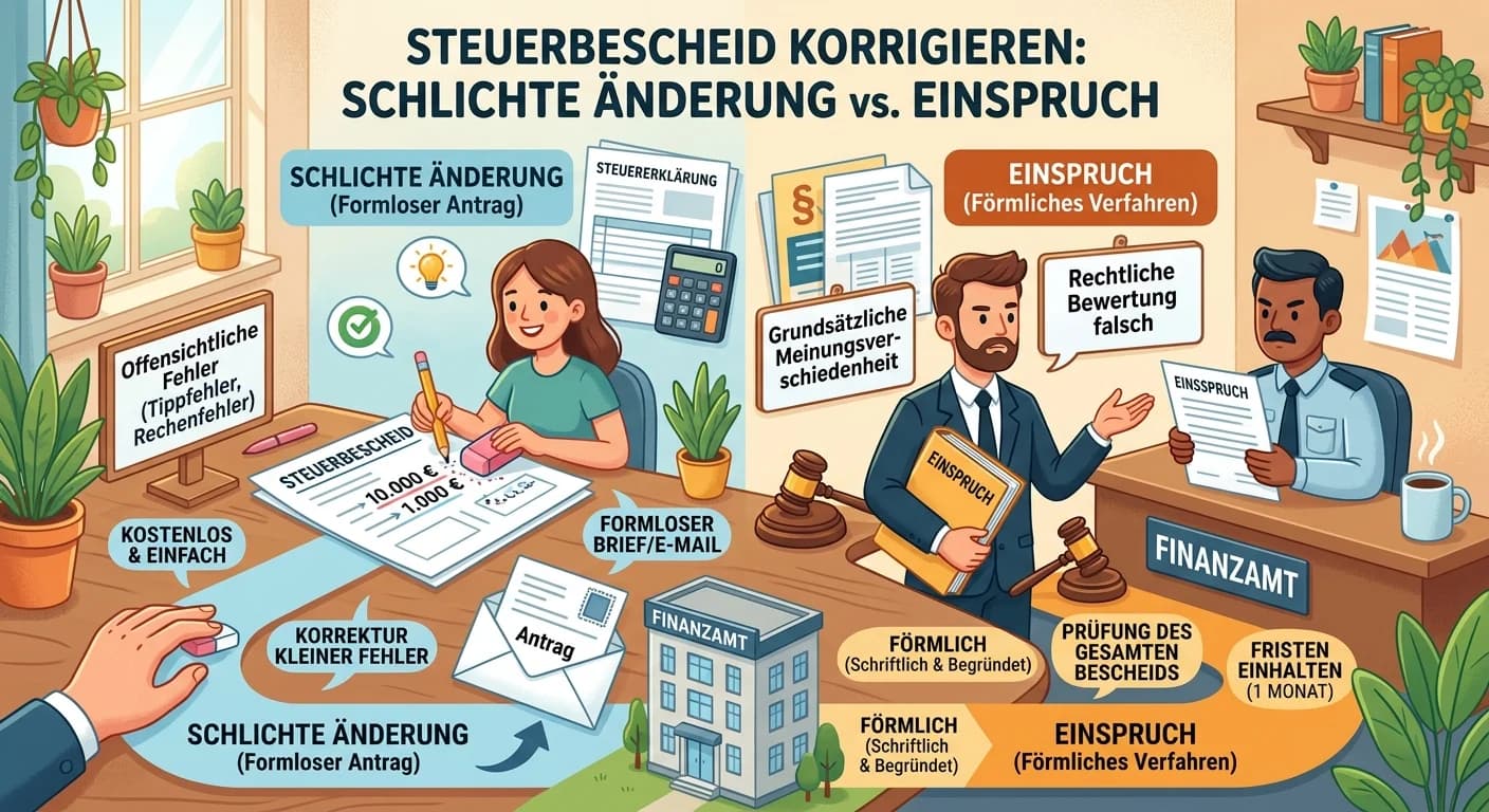Steuerfachangestellte: Schlichte Änderung vs. Einspruch beim Steuerbescheid – einfach erklärt