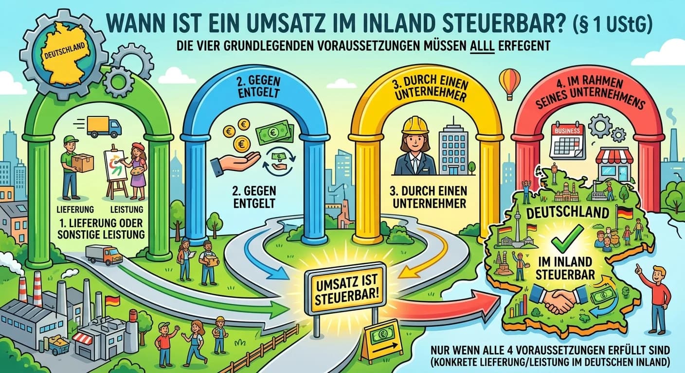 Steuerfachangestellte: Umsatz im Inland steuerbar nach § 1 UStG Voraussetzungen – einfach erklärt