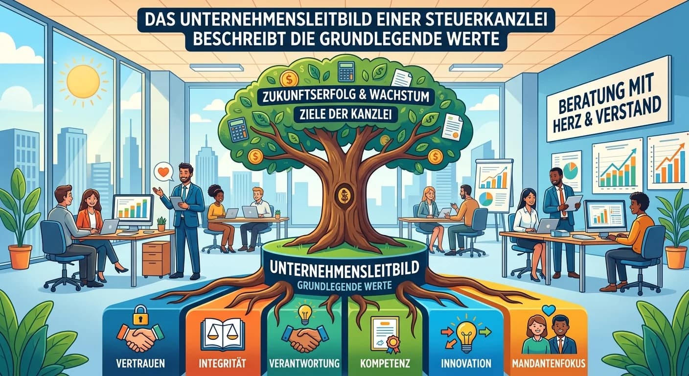Steuerfachangestellte: Unternehmensleitbild Steuerkanzlei – Werte & Vision – einfach erklärt