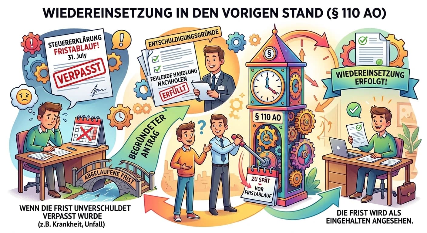 Steuerfachangestellte: Wiedereinsetzung in den vorigen Stand § 110 AO – einfach erklärt