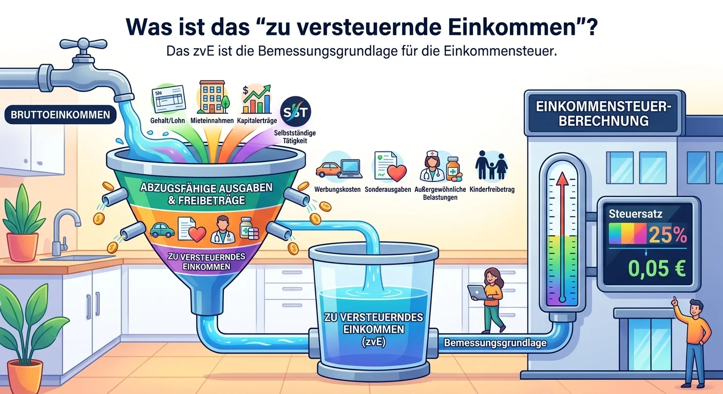 Steuerfachangestellte: Zu versteuerndes Einkommen (zvE) – Definition & Berechnung – einfach erklärt