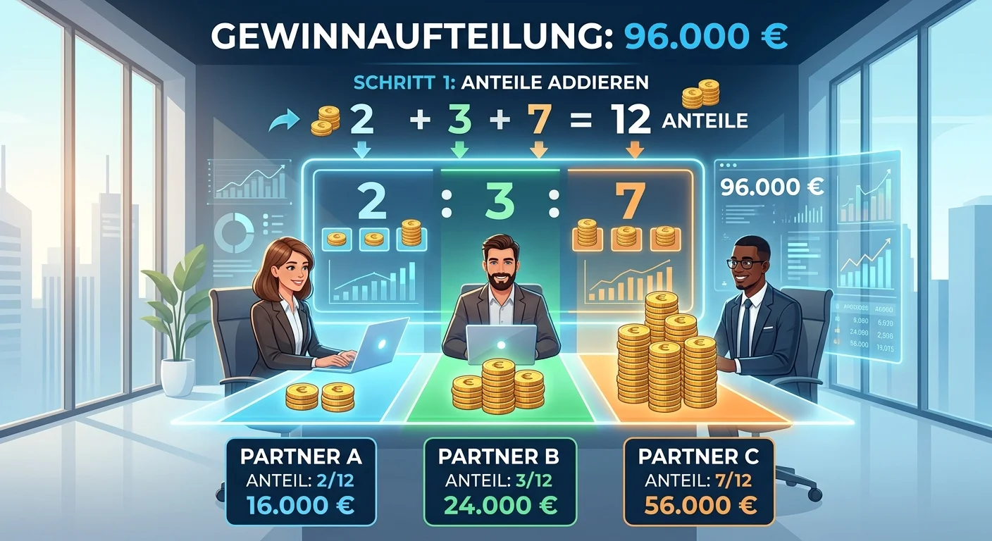 Steuerfachangestellte: Gewinnverteilung 96.000 € im Verhältnis – einfach erklärt