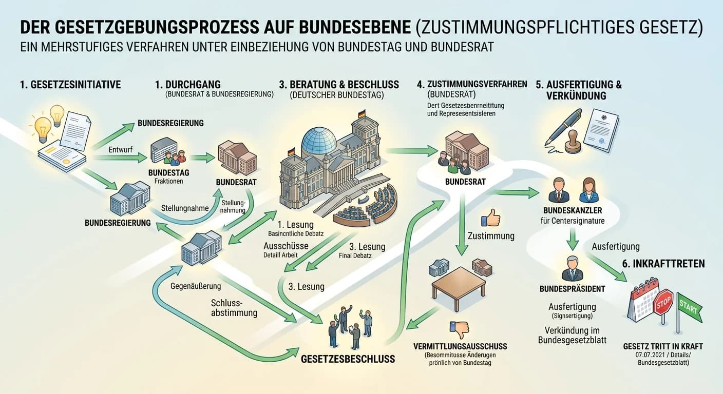 Verwaltungsfachangestellte: Beschreiben Sie den Weg der Gesetzgebung auf Bundesebe – einfach erklärt