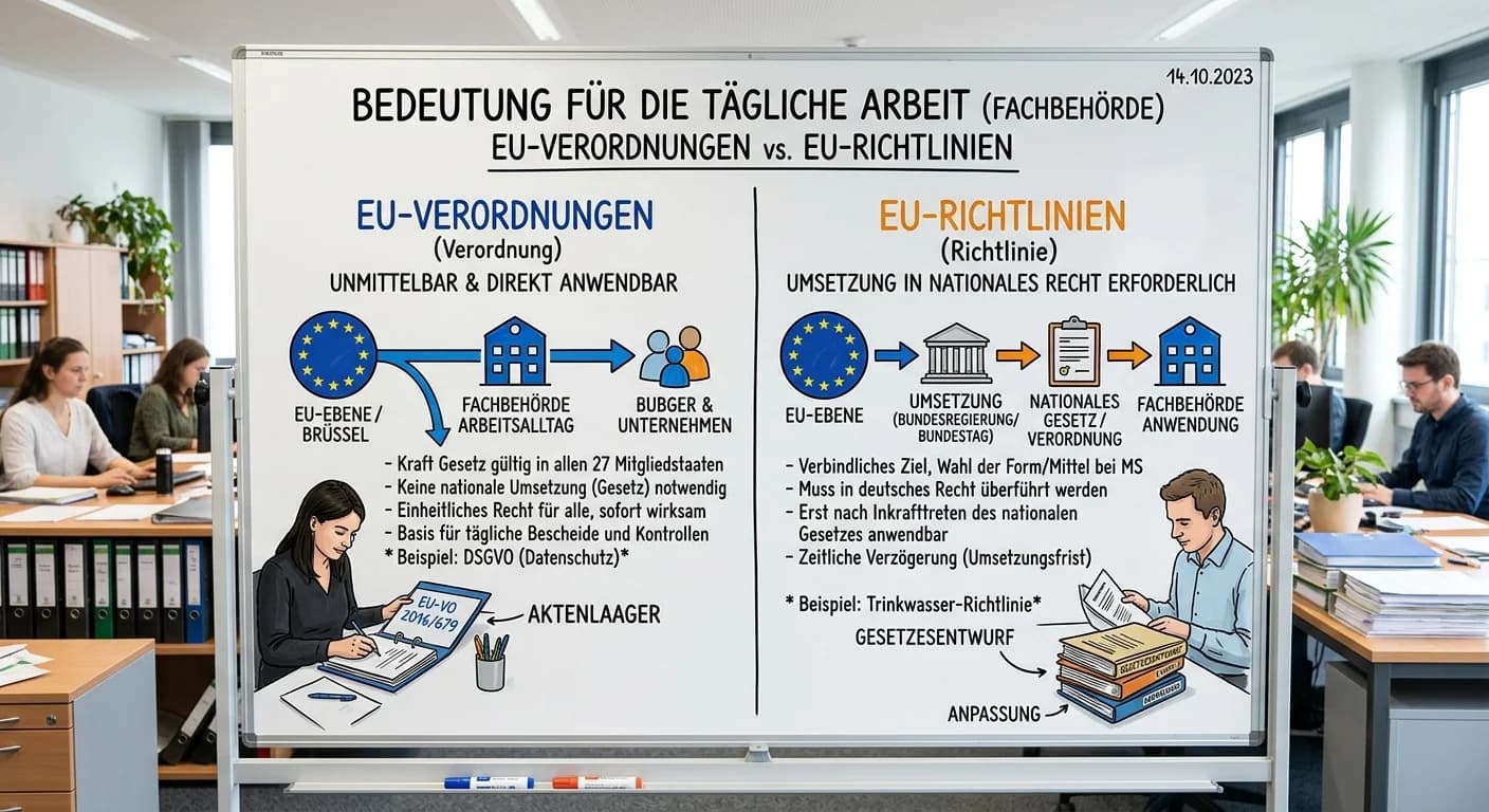 Verwaltungsfachangestellte: EU-Verordnungen vs. Richtlinien in der Fachbehörde – einfach erklärt