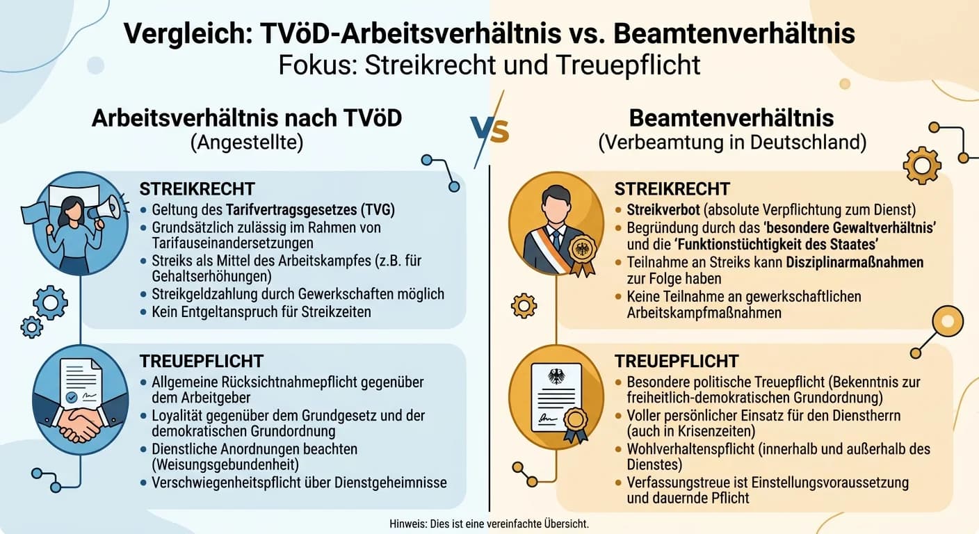 Verwaltungsfachangestellte: TVöD vs. Beamtenverhältnis: Streikrecht & Treuepflicht – einfach erklärt